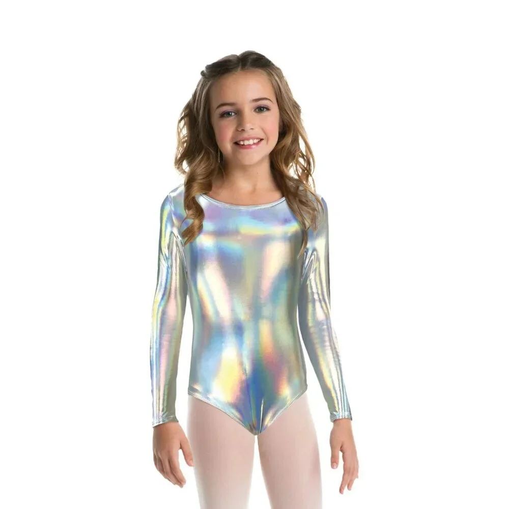 Kids Leotard  Iridescent Silver Halloween Costumes Cosplay Size Medium (7/8)
